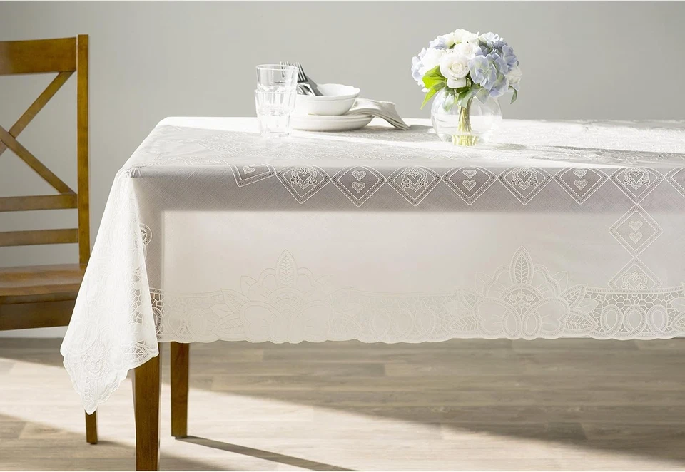 Violet Linen Vinyl Lace Betenburg Design Tablecloth Beige 72 (Round), - Image 3 of 4