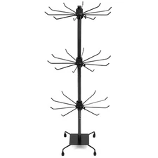 QWORK Rotating Jewelry Display Stand with Hooks - Black 3 Tiers Metal Adjusta...