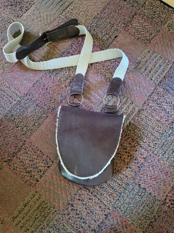 Small Leather Day Pouch Inkle Loom Woven Hemp Strap