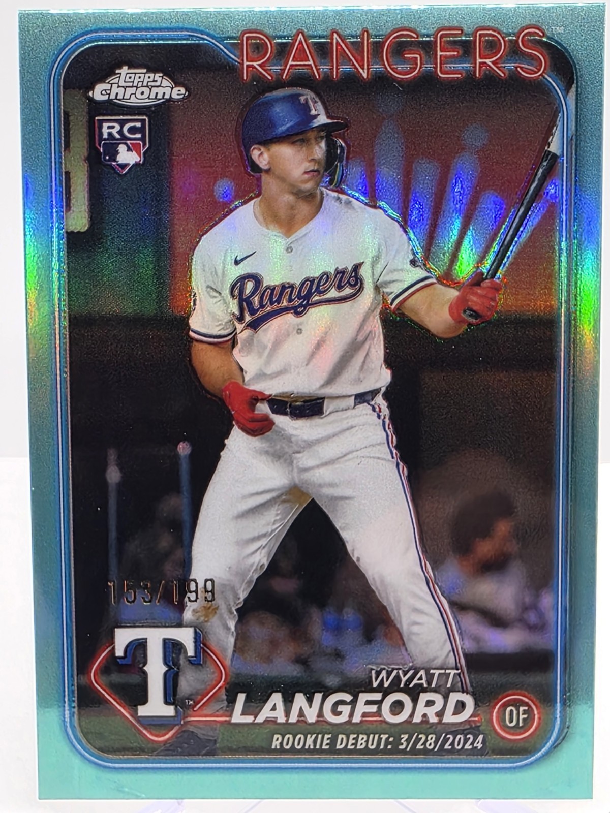 2024 Topps Chrome Update Wyatt Langford Aqua Refractor RC /199 #USC37 Rangers