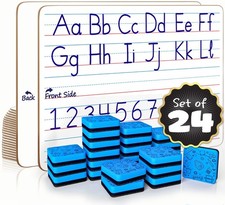 24 Pack Double Sided Whiteboard Lined Dry Erase Boards for Kids Ruled Writing...