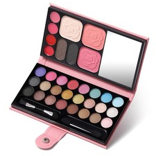 Versatile Makeup Palette - 24 Shimmering Eyeshadows, Lipsticks  Brushes
