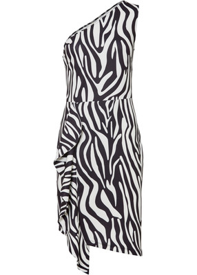 Minikleid mit seitlichem Volant Gr. 36/38 Schwarz Zebra One-Shoulder-Kleid Neu*