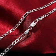 Sterling Silver Figaro Chain 4mm - Solid & Sturdy - 16" 18" 20" 22" 24" 26" 30"