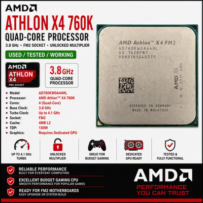 AMD Athlon X4 760K 3.8GHz Quad-Core CPU Processor AD760KWOA44HL Socket FM2