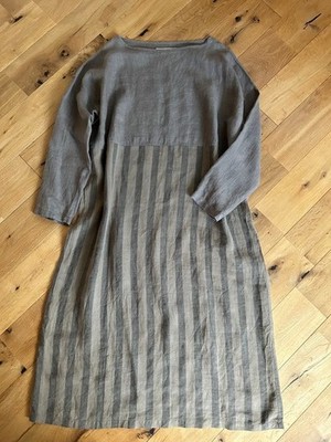 ICHI Antiquities Dress Gray Stripe x Khaki Free Size Women's From Japan