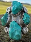 Vintage c1950s Zuni Sterling Silver Hand Carved Turquoise Cluster Ring — Size 10