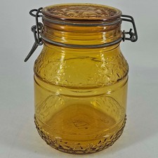 Vintage gold Lidded Floral Cove Mason Jar Canister MadeI In Italy 7&rdquo;
