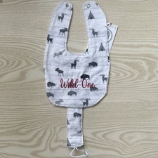 BibbitySnaps Handmade Baby Bib Pacifier Clip Set Wild One