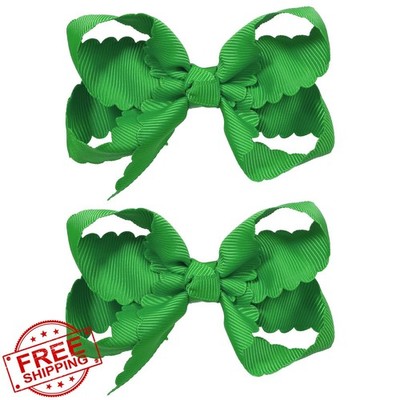 Miroksh Green ribbon hair bow clips 2pc