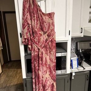 Pre-owned G By Giuliani Off The Shoulder Wide leg  Fuchsia & Tan Jumpsuit XL