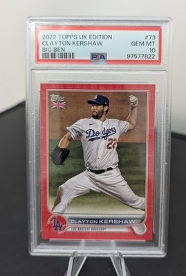 Clayton Kershaw 2022 Topps UK Edition Big Ben 22/99 #73 Dodgers 1/1 PSA 10 Gem