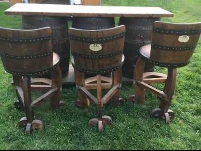 Tequila Barrel Bar Reclaimed Barrels 3 Bar Stools Mexico Arandas 