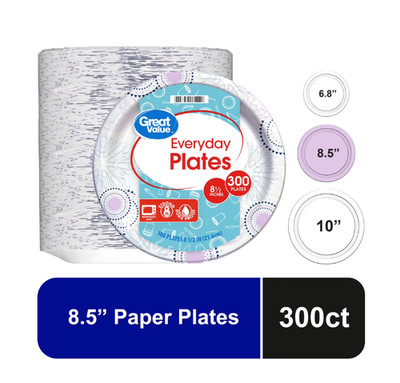 Great Value Everyday Strong, Soak Proof, Microwave Safe, Disposable Paper Plates