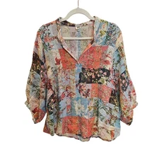 Ivy Jane M/L Patchwork Dolman Top 3/4 Sleeve Boho Blouse Bohemian #386