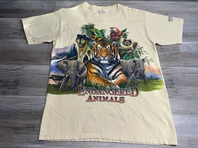 Vintage Busch Gardens Endangered Animals T-Shirt Wildlife Double Sided Sz M Y2K