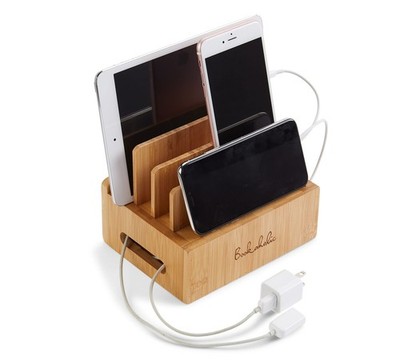 Bamboo Charging Station & Multi-Device Organizer   Large Capacity Desktop Doc...