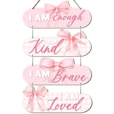 Pink Bow Wall Decor For Girls Wooden Hanging Wall Inspirational Art Preppy Wo...