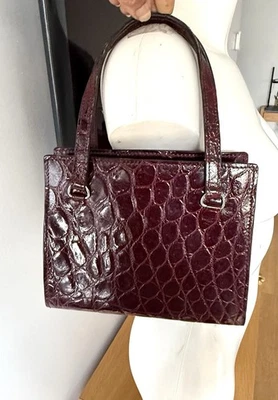 Mini Sac Lancel Cuir Crocodile Couture Bordeaux Bag borsa Vintage Exotique - Photo 1/4