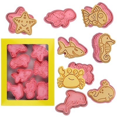 Ocean Cookie Cutters With Plunger Stamps Set,8 Piece See Cookie Cutters,Sea E...