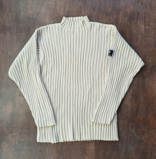 1980/1990's Fred Perry Men's Beige Rib Knit Mock Neck Cotton  Jumper Logo M