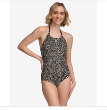 Calvin Klein Women's Keyhole-Neck One-Piece Swimsuit - Black Multi Size 12