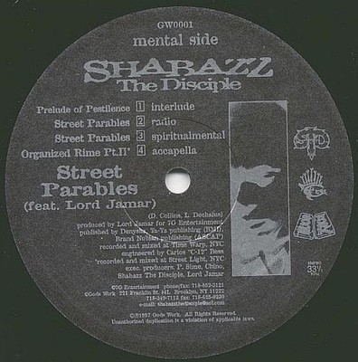 Shabazz The Disciple   Street Parables / Organized Rime Pt. II (Vinyl 12'')