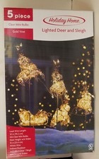 HOLIDAY HOME 5 PIECE LIGHTED DEER AND SLEIGH