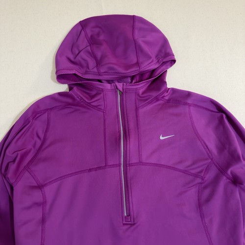 Nike Jacket Women Small Dri Fit Hood Half Zip Long Sleeve Pocket Purple Run Gym - Picture 10 of 11