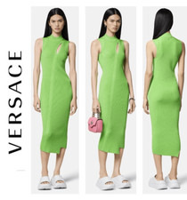 NWT Versace Cut-Out Turtle Neck Sleeveless Knit Slash Midi Dress Green Size 36 I