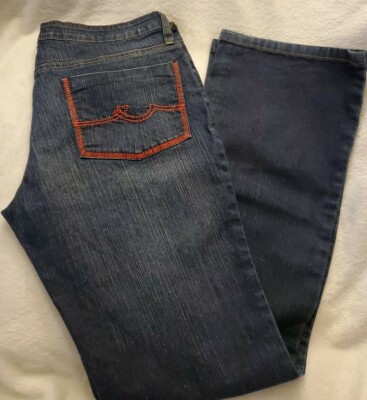 Women's Sizzle Dark Flare Leg Jeans Size 13 Waist 33''x 32.5'' Red Embellishments