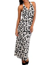 Women/Teens Black White Maxi Animal Print Spandex Halter Dress. Small Med Large.