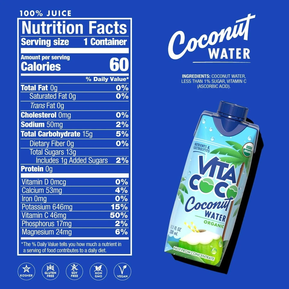 Vita Coco Coconut Water, Pure Organic | Refreshing Coconut Taste | Natural Elect - Image 2 of 4