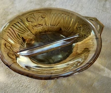 1970s Indiana Glass Divided Relish Dish Amber - Kilarney/Narcissus Spray