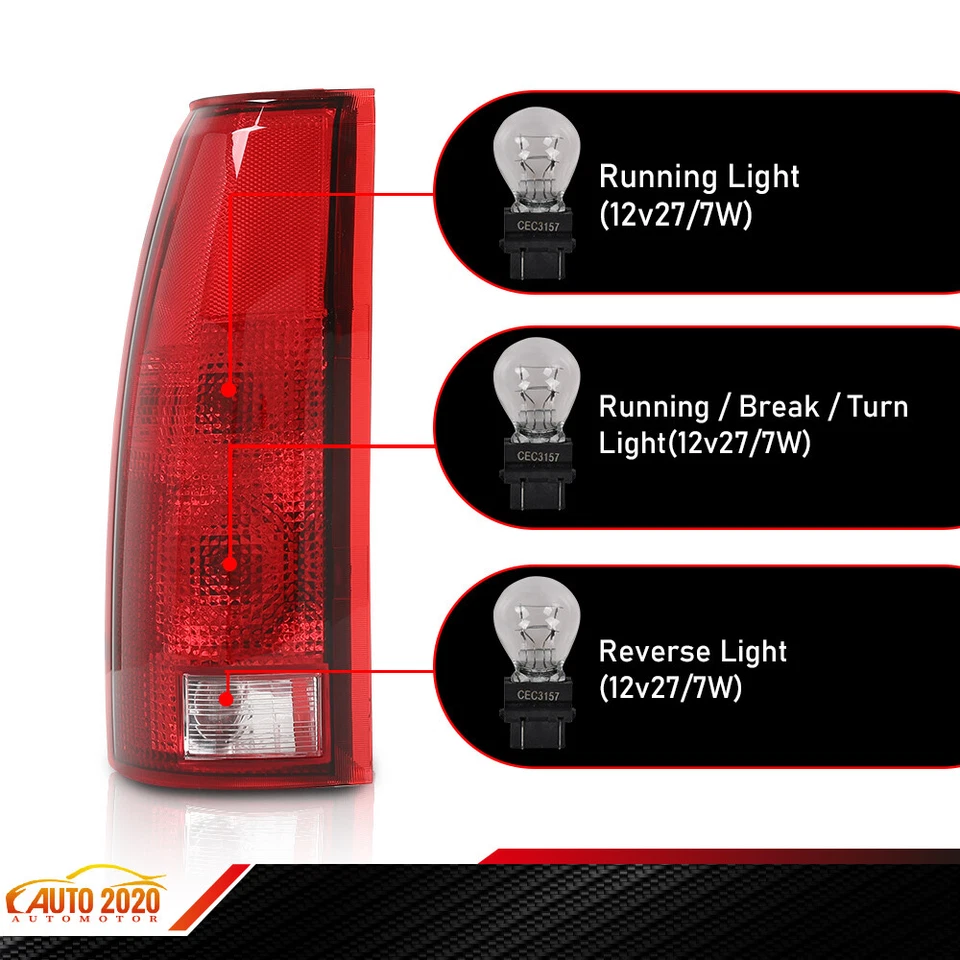 Set of 2 Tail Light Fit For 88-98 Chevy K1500 Silverado LH & RH w/ Bulb - Image 2 of 4