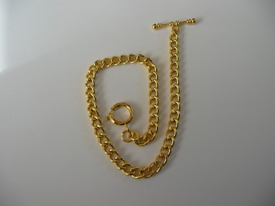 Neu Single Albert vergoldet 7mm breit Taschenuhr Kette Anhänger T Bar Ringverschluss