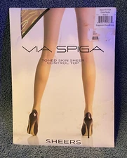 VIA SPIGA Sheers Nude Size C Control Top Pantyhose Nylons VO71234 Spandex 13%