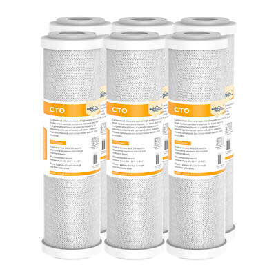 6 Pack 10''X2.5'' Whole House CTO Carbon Block Water Filter Replacement Cartridges