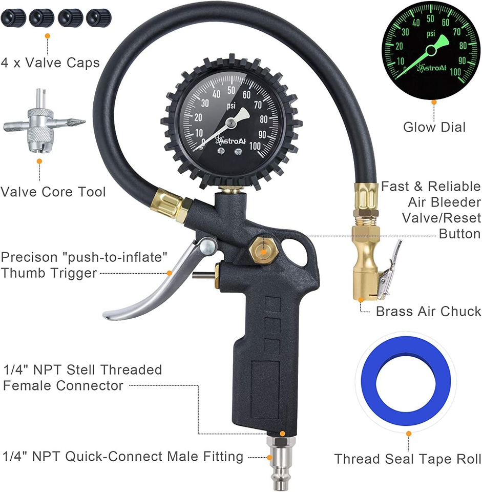 AstroAI Medidor De Presión De Neumáticos, 0-60 PSI, Certificado ANSI B40.1 Preciso Con Dial Grande De 2 Pulgadas Facil De Leer Para Automovil Suv AstroAI Medidor De Presión De Neumáticos, 0-60 PSI, Certificado ANSI B40.1 Preciso Con Dial Grande De 2 Pulgadas Facil De Leer Para Automovil Suv