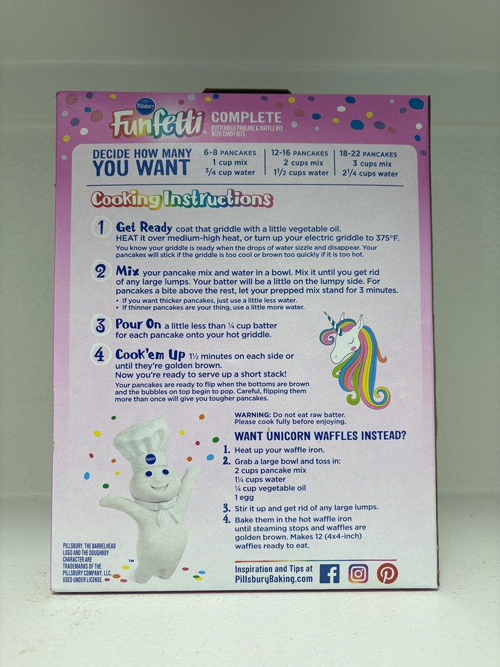 Pillsbury FUNFETTI Unicorn Complete Buttermilk Pancake & Waffle Mix 28
