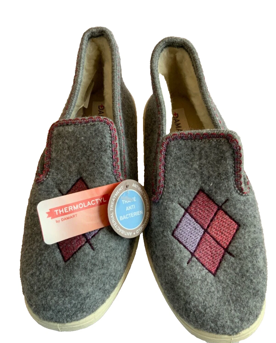 DAMART Ladies Grey Embroidered Thermolactyl Slippers size 5E New