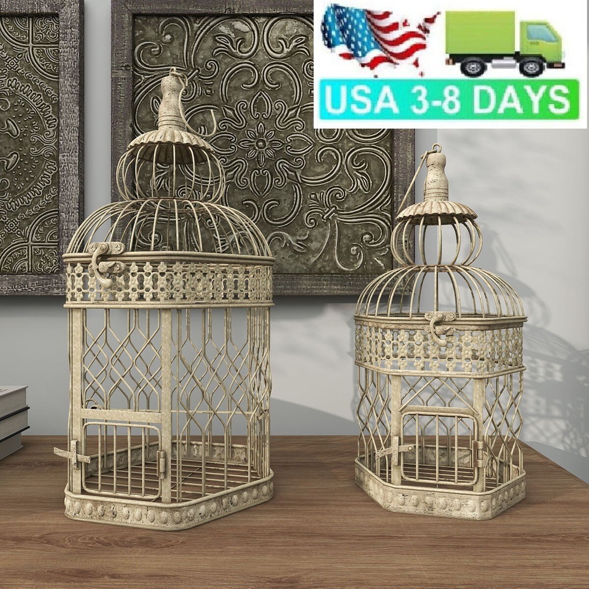 Set of 2 Metal Bird Cage Vintage Decor Cockatiel Parakeet Finch Parrot Birdcage eBay