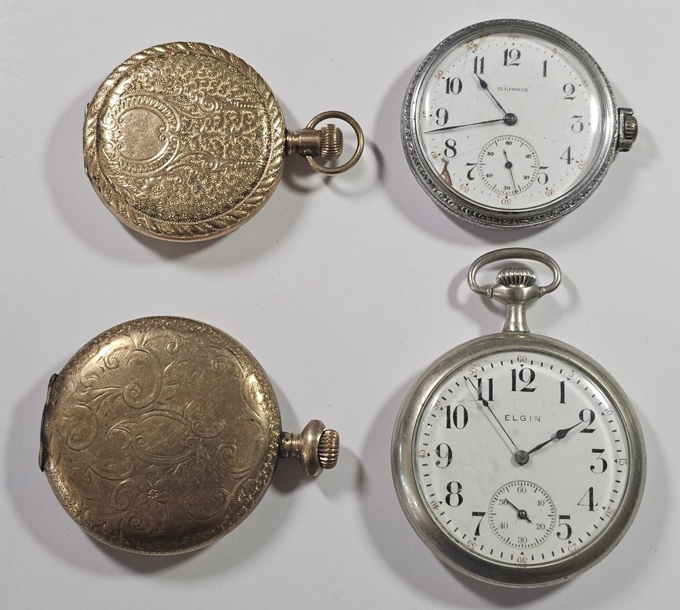 4 Antique Pocket Watches for Parts / Repair Elgin Illinois Admiral