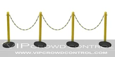 PLASTIC STANCHION HEAVY DUTY 4 PCS SET + 50' BLACK/YELLOW CHAIN COLOR YELLOW