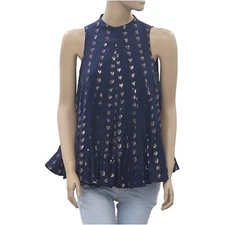 Rhode Resort Clara Tunic Top Heart Metallic Navy Flared Sleeveless XS New 205072