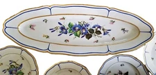 Old Paris Porcelain FISH SET, 10pc, Vieux French, 28" PLATTER, SAUCE, 8 PLATES
