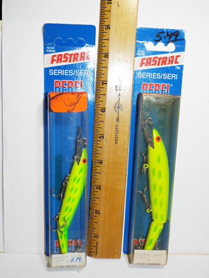 NOS Rebel Fastrac Jointed Minnow FTJ293SS & 393SS Green/Chartreuse Salmon Series