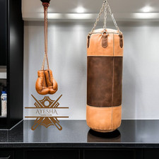 Borsa da boxe pesante in vera pelle 4 piedi | borsa da boxe professionale e marrone marrone chiaro