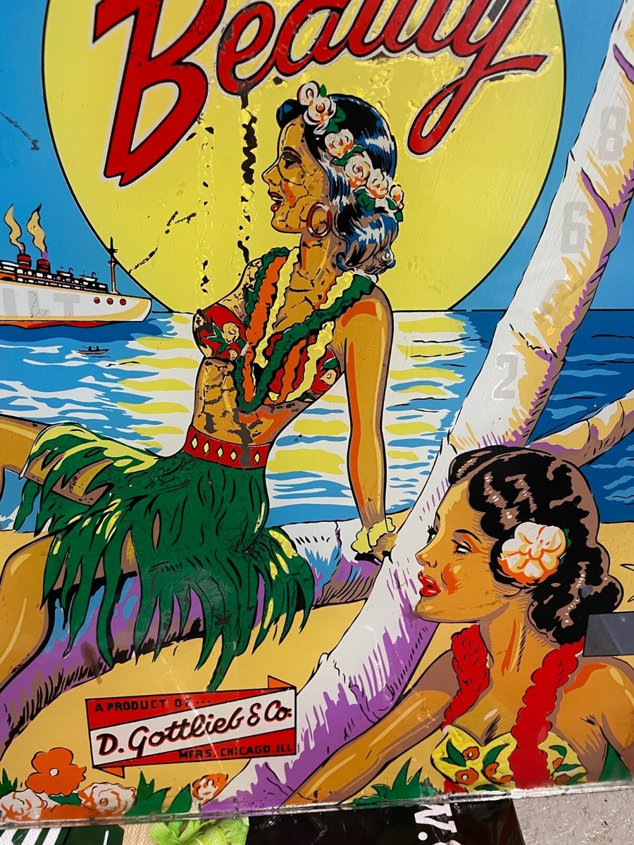 J*0様 ポパイ パズル ヴィンテージ ポスター 昭和レトロ Vintage Gottlieb Hawaiian Beauty 1954 Pinball Back Glass Backboard
