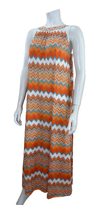 Kofferkleid lang Kleid Stretchig gebunden Glam Style ZickZack orange bunt